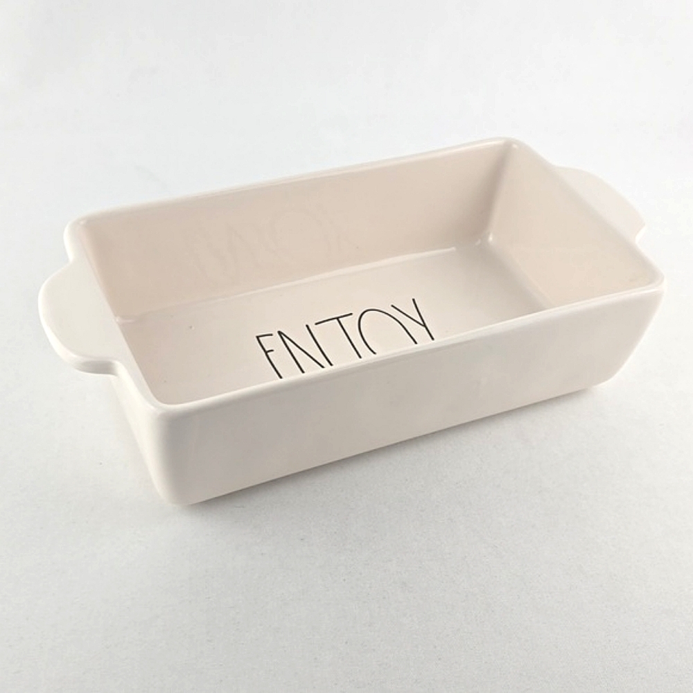 RAE DUNN Ceramic Bake Pan Dish Cream Large Letters ENJOY Oven Dishwasher Safe